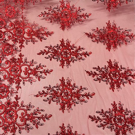 Tule Bordado Spangle Shine Vermelho