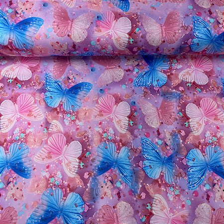 Suplex Estampado Borboletas Rosas e Azuis