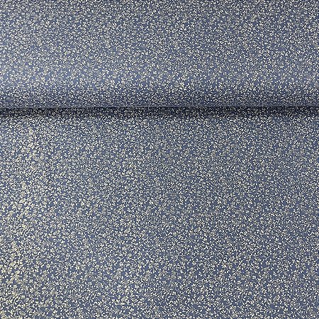 Tricoline Estampada Bahamas Fundo Azul Com Ramos Marfim