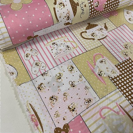 Oxford Estampado Nacional Quadriculado com Xadrez, Listras, Corações e Xícaras