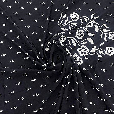 Viscose Barrada Estampada Fundo Preto Com Detalhes Brancos 1,35x1,50m