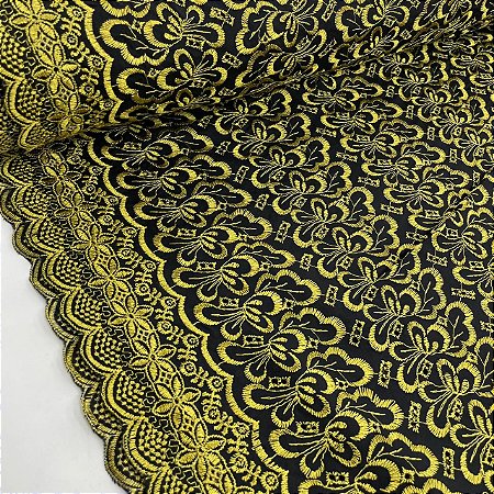 Broderi Bicolor Fundo Preto com Amarelo Floral