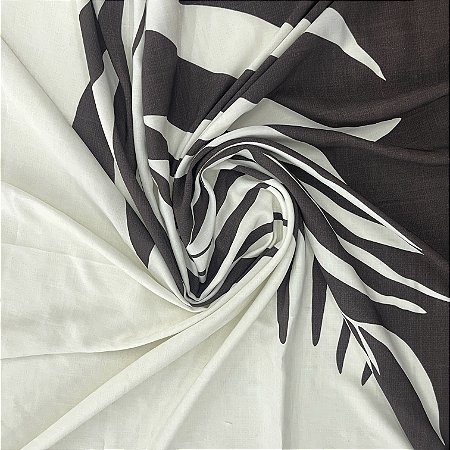 Viscose Barrada Estampada Marrom e Marfim Com Planta 1,35x1,70m