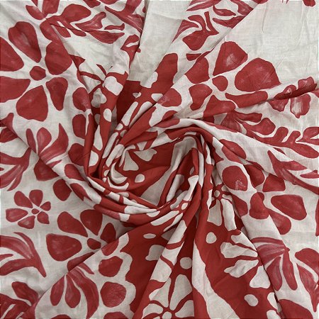 Viscose Barrada Estampada Branca Com Detalhes Vermelhos 1,35x1m