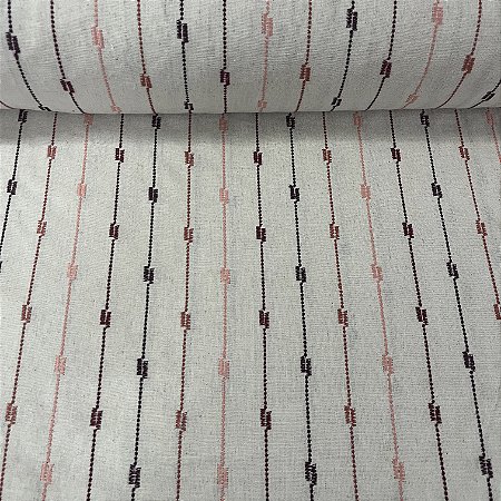 Linho com Viscose Bordado Cru com Linhas Rosas