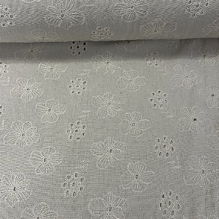 Linho com Viscose Bordado Bege Floral