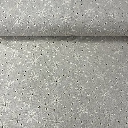 Linho com Viscose Bordado Bege com Flores e Detalhes