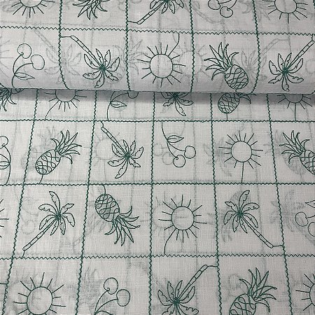 Laise Bicolor Bordada Branca e Azul Verão Quadriculado