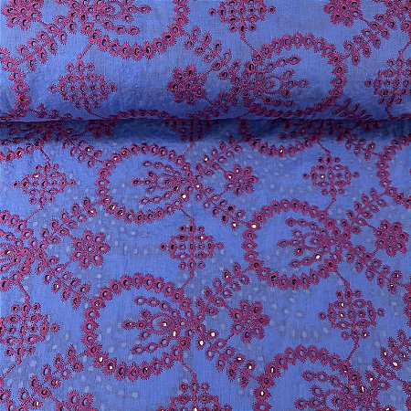 Laise Bicolor Bordada Azul com Rosa Escuro