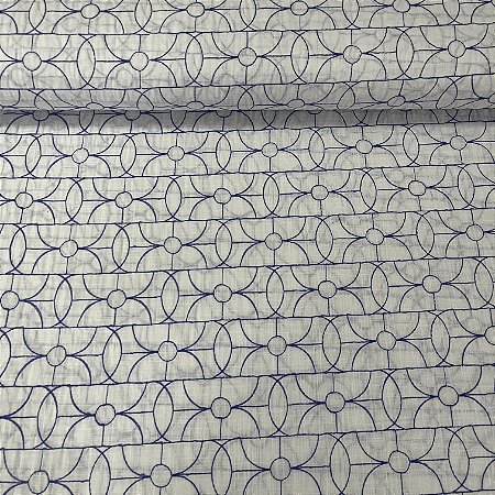 Laise Bicolor Bordada Branca com Azul Geométrica