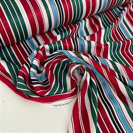 Tecido Promocional Listrado Verde com Vermelho e Branco