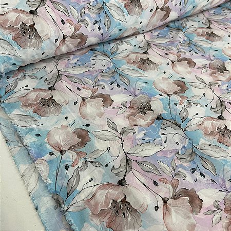 Tecido Promocional Crepe Com Elastano Branco com Floral