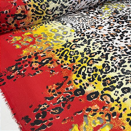 Tecido Promocional Chiffon de Onçinha Colorido com Amarelo e Laranja Barrado