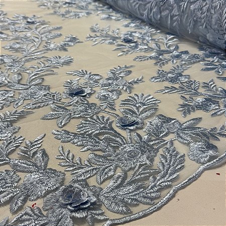 Tule Bordado 3D London Azul Bebê