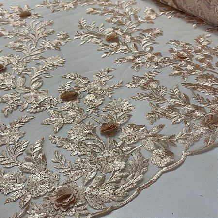 Tule Bordado 3D London Champagne