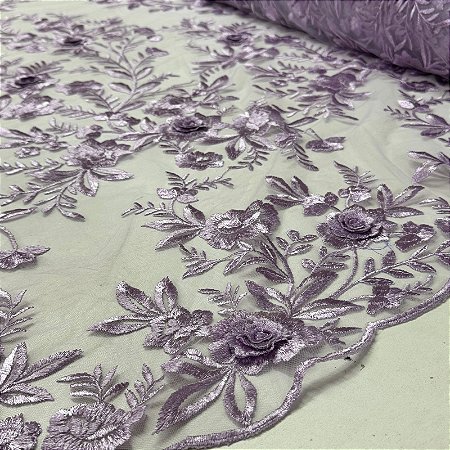 Tule Bordado 3D London Lilás