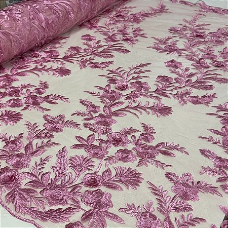 Tule Bordado 3D London Rosa