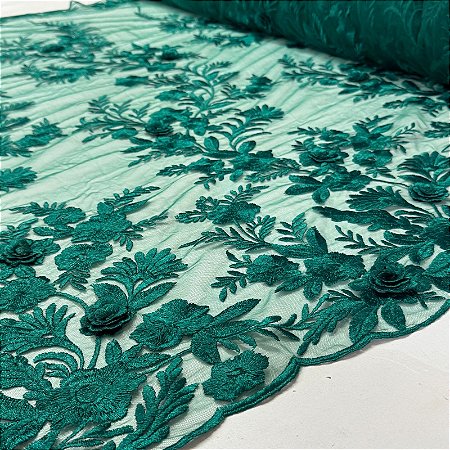 Tule Bordado 3D London Verde Amazonas