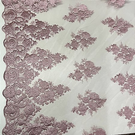 Tule Bordado Juliana Rosa Forte Floral Aplicação