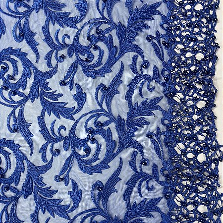 Tule Bordado Pedraria Azul