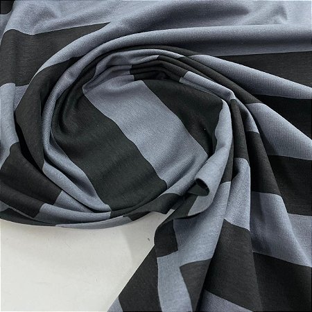 Malha de Algodão Estampada Listras Grandes Preto e Cinza
