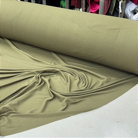 Malha Canelada De Viscose Verde Militar