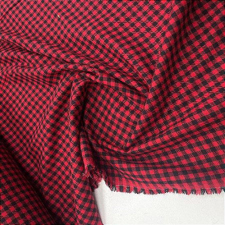 Flanela Xadrez Puro Algodão Classico Preto e Vermelho Pequeno