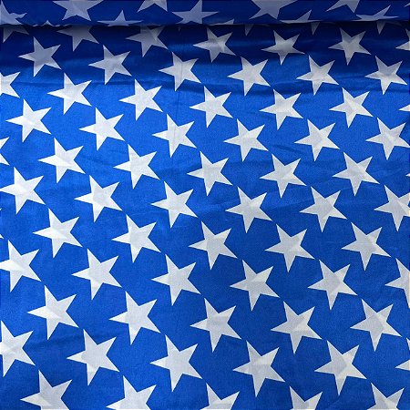 Cetim Estampado Estrelas Fundo Azul