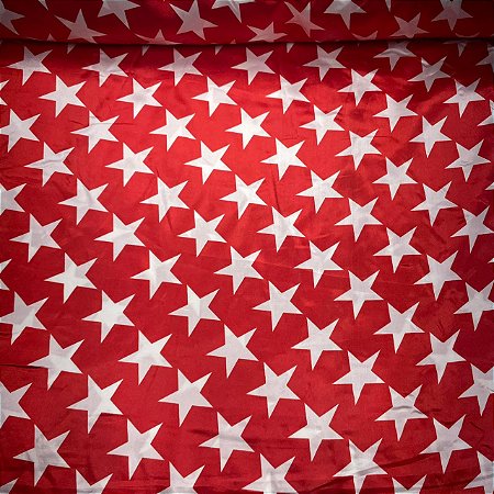 Cetim Estampado Estrelas Fundo Vermelho
