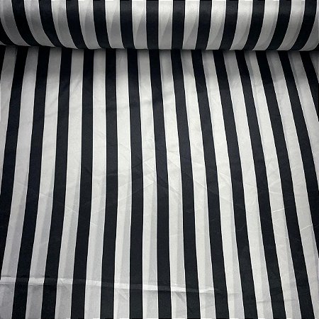 Cetim Estampado Listrado Preto e Branco