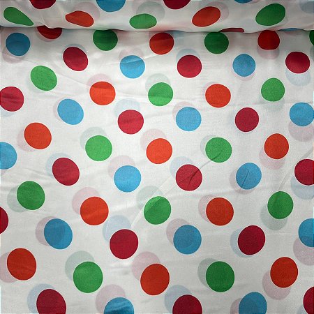 Cetim Estampado Petit Poá Colorido Fundo Branco