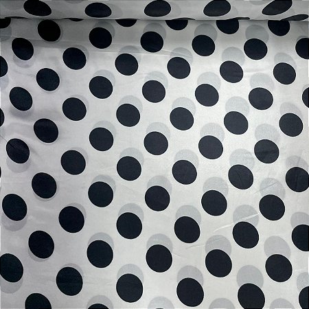 Cetim Estampado Petit Poá Preto Fundo Branco