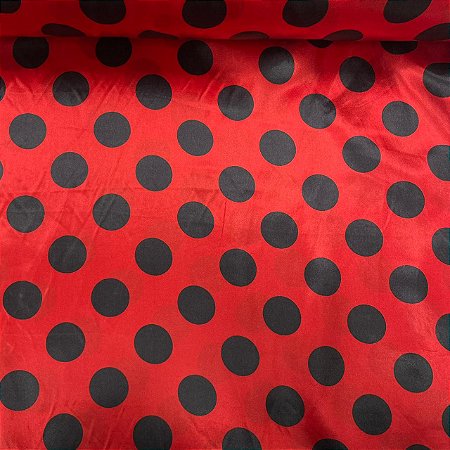Cetim Estampado Petit Poá Preto Fundo Vermelho