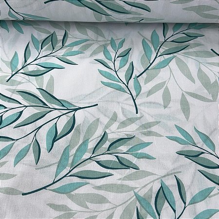 Percal Estampado 180 Fio Folhas Verde