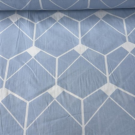 Percal Estampado 180 Fios Geométrico Azul Claro
