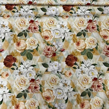 Tricoline Digital Floral Fundo Geométrico