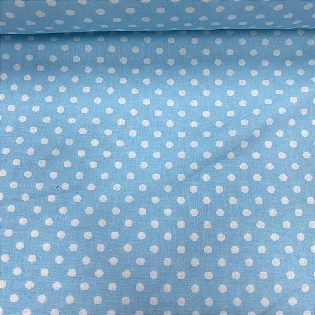 Tricoline Estampada Petit Poá Branco Fundo Azul Bebê