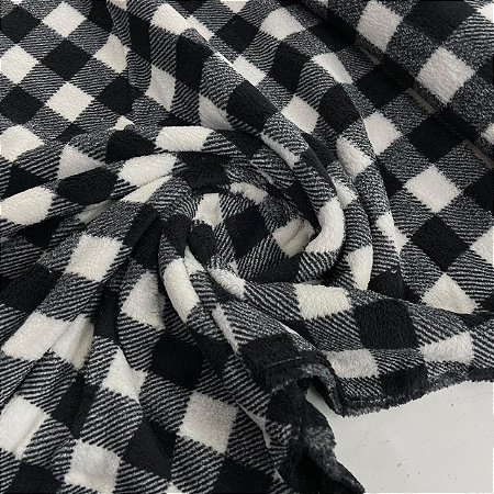 Fleece Estampado Xadrez Preto e Branco
