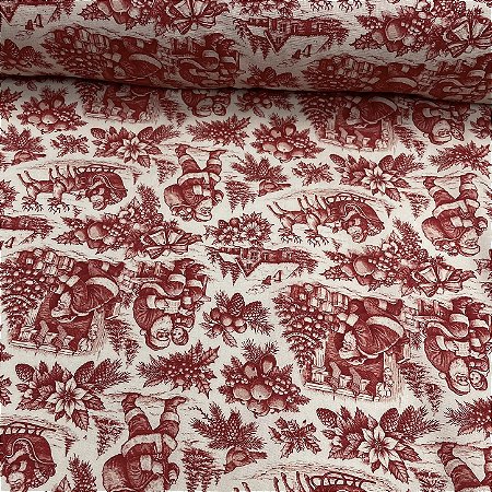 Tricoline Estampada Natalina Clássica em Vermelho