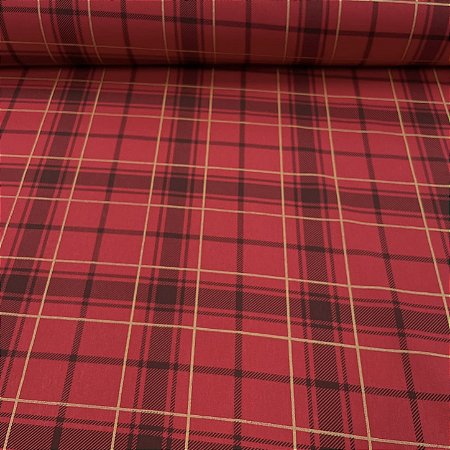 Tricoline Estampada Natalina Xadrez Vermelho