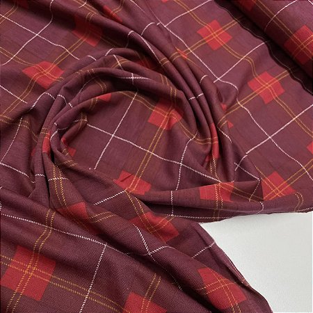 Viscolycra Estampada Xadrez Vermelho e Bordo