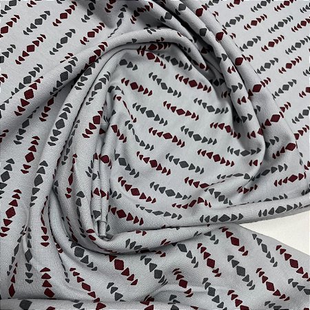 Malha Cotton Light Estampado Fundo Cinza com Flechas Bordô
