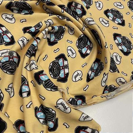 Malha Cotton Light Estampado Amarelo Com Cachorro