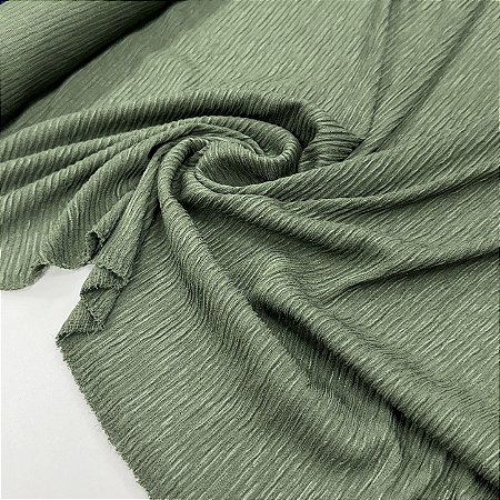 Malha Texture Plissada Verde Militar