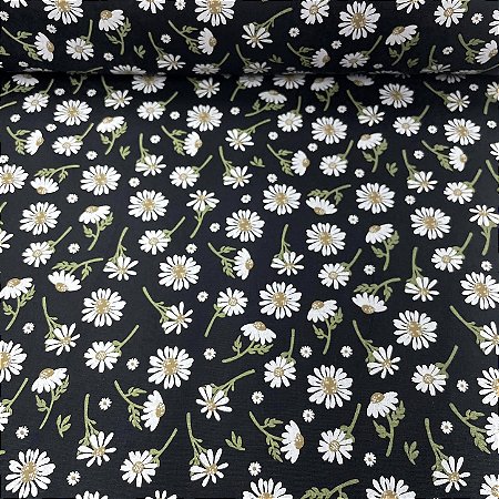 Tricoline Estampado Floral Girassóis Fundo Preto