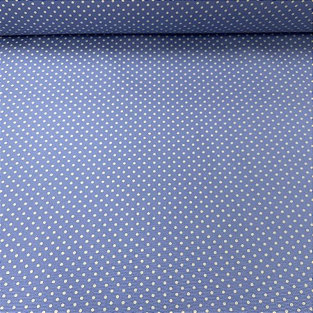 Tricoline Estampado Petit Poá Miudo Fundo Azul Jeans