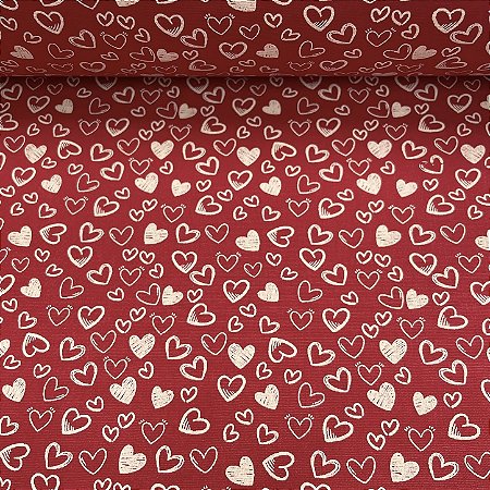 Tricoline Estampado Corações Vermelhos