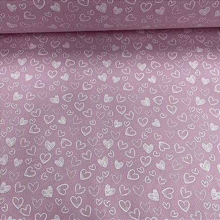 Tricoline Estampado Corações Rosa