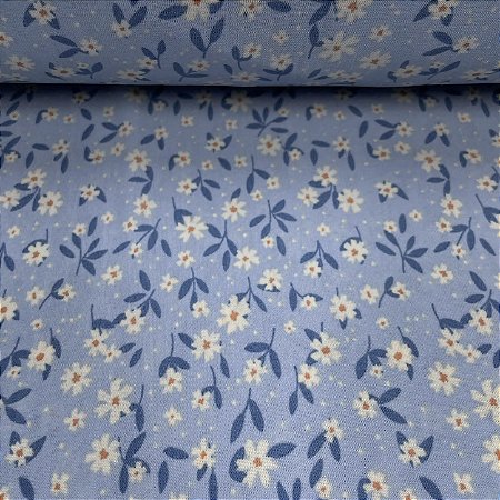 Liganete Estampada Florzinha Branca com Fundo Azul