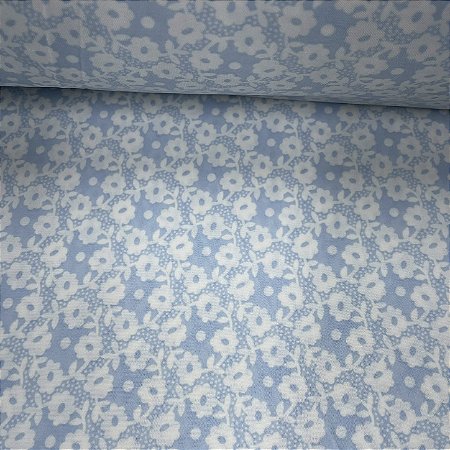 Liganete Estampada Florzinha Branca com Fundo Azul Bebê